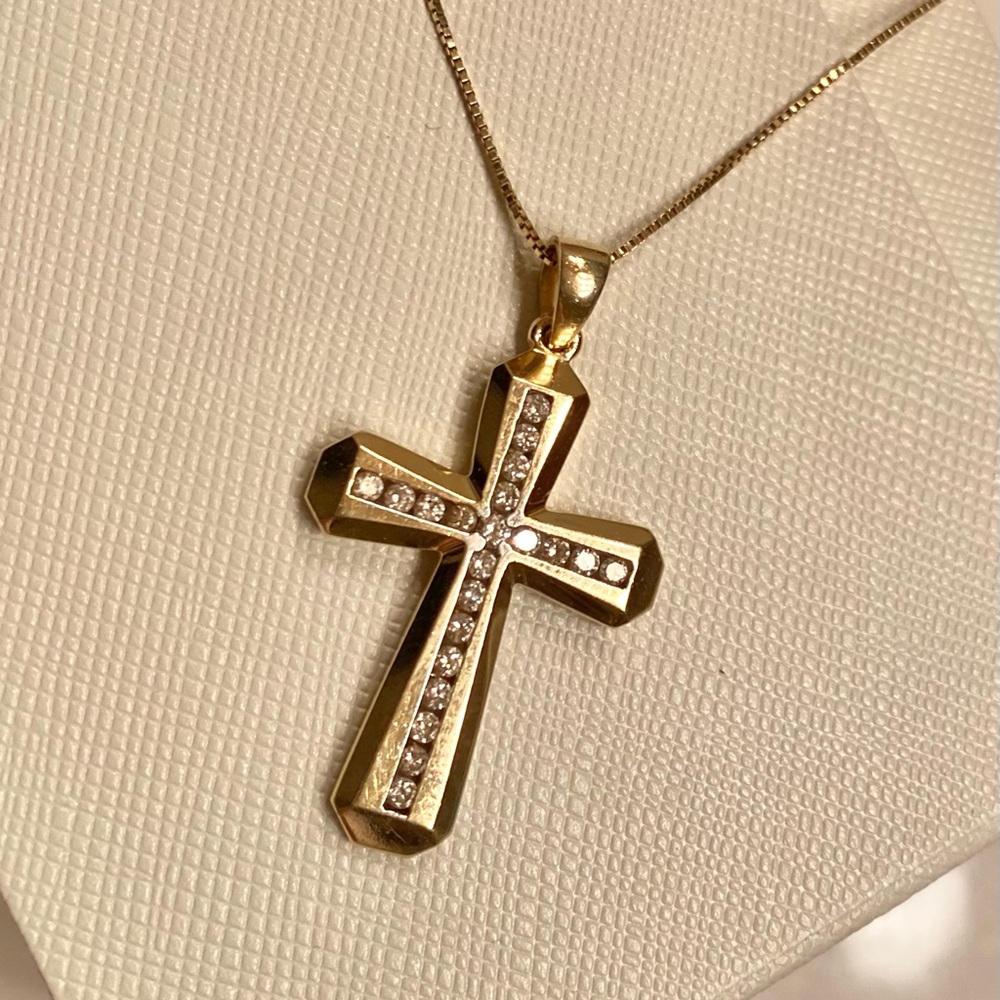 14K Italian Gold & Diamond Cross Necklace
